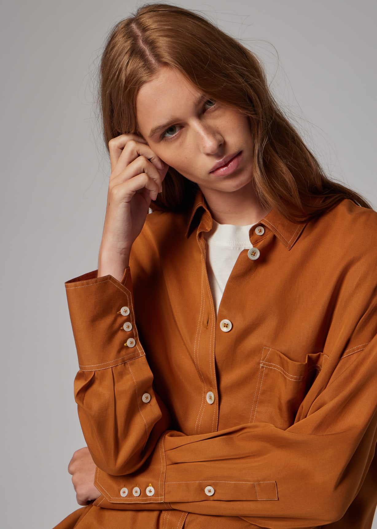 Women's Camel Shirt with Topstitching