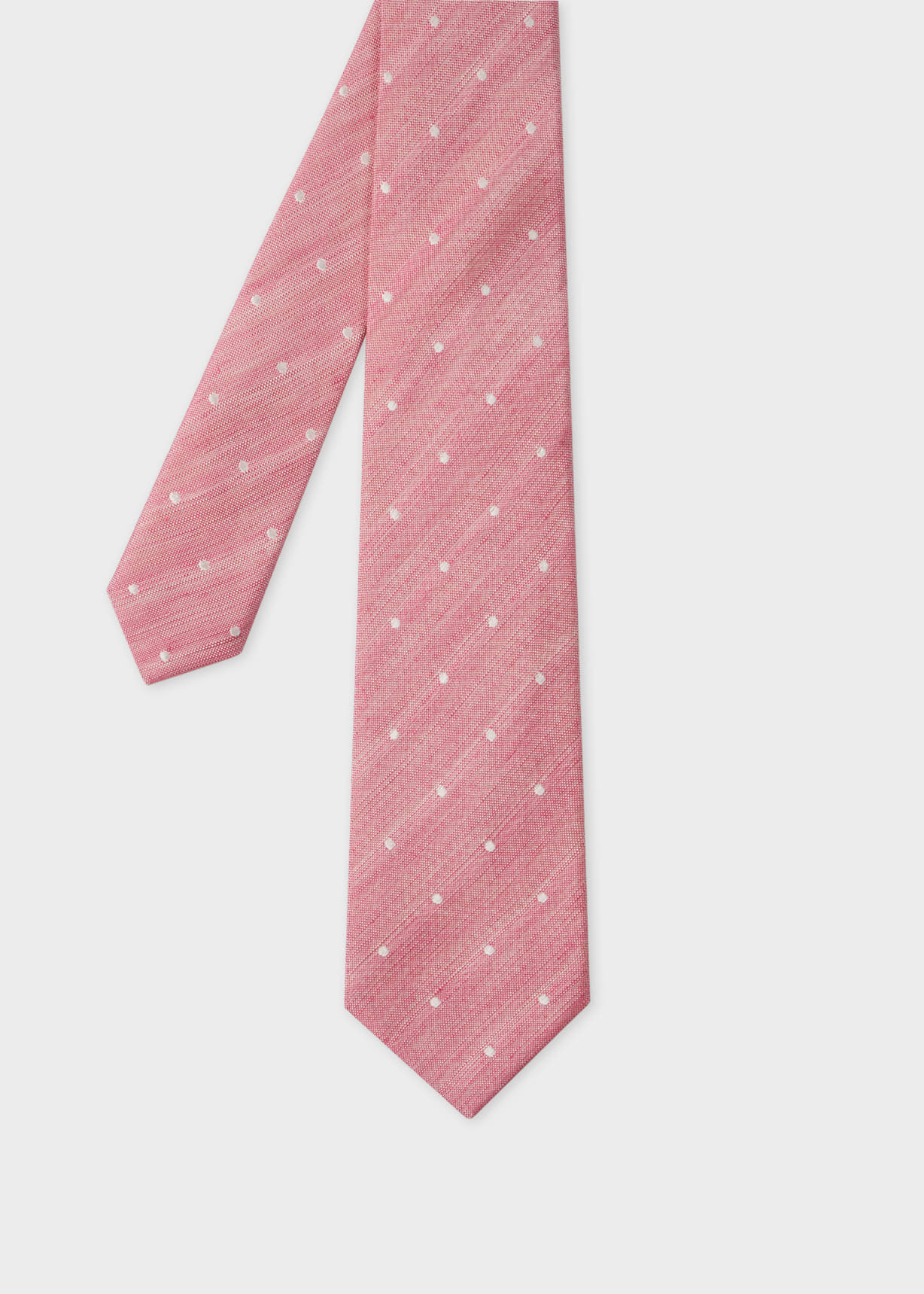 Pink Linen-Silk Blend Oxford Polka Dot Tie