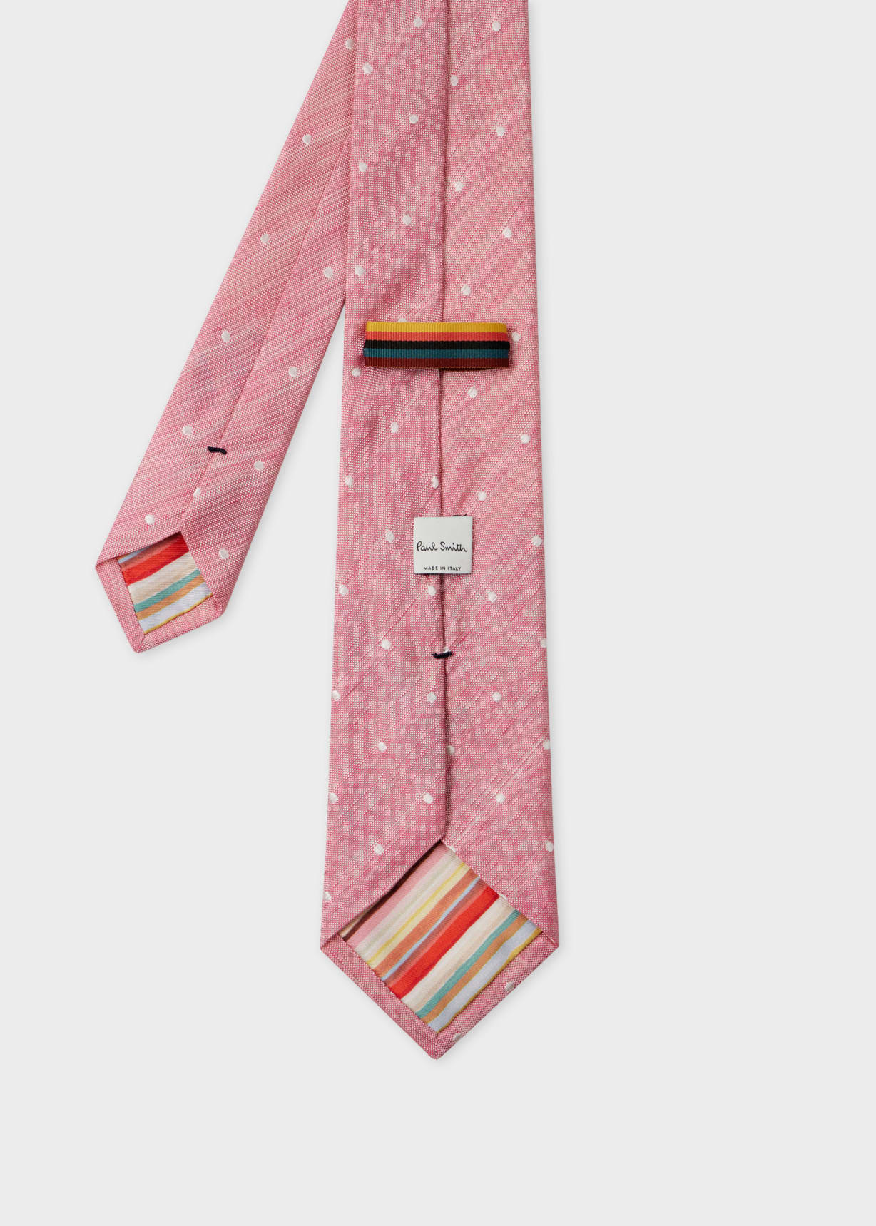 Pink Linen-Silk Blend Oxford Polka Dot Tie