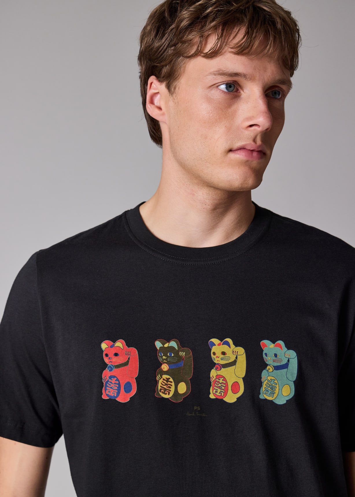 Men's Black 'Lucky Cats' Print T-Shirt