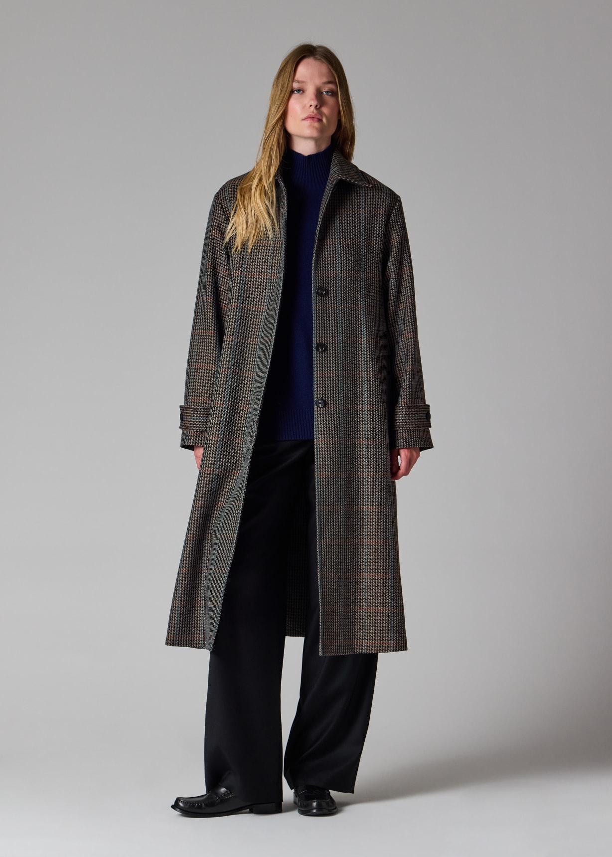 Women's Brown Multi-Houndstooth Wool-Blend Coat