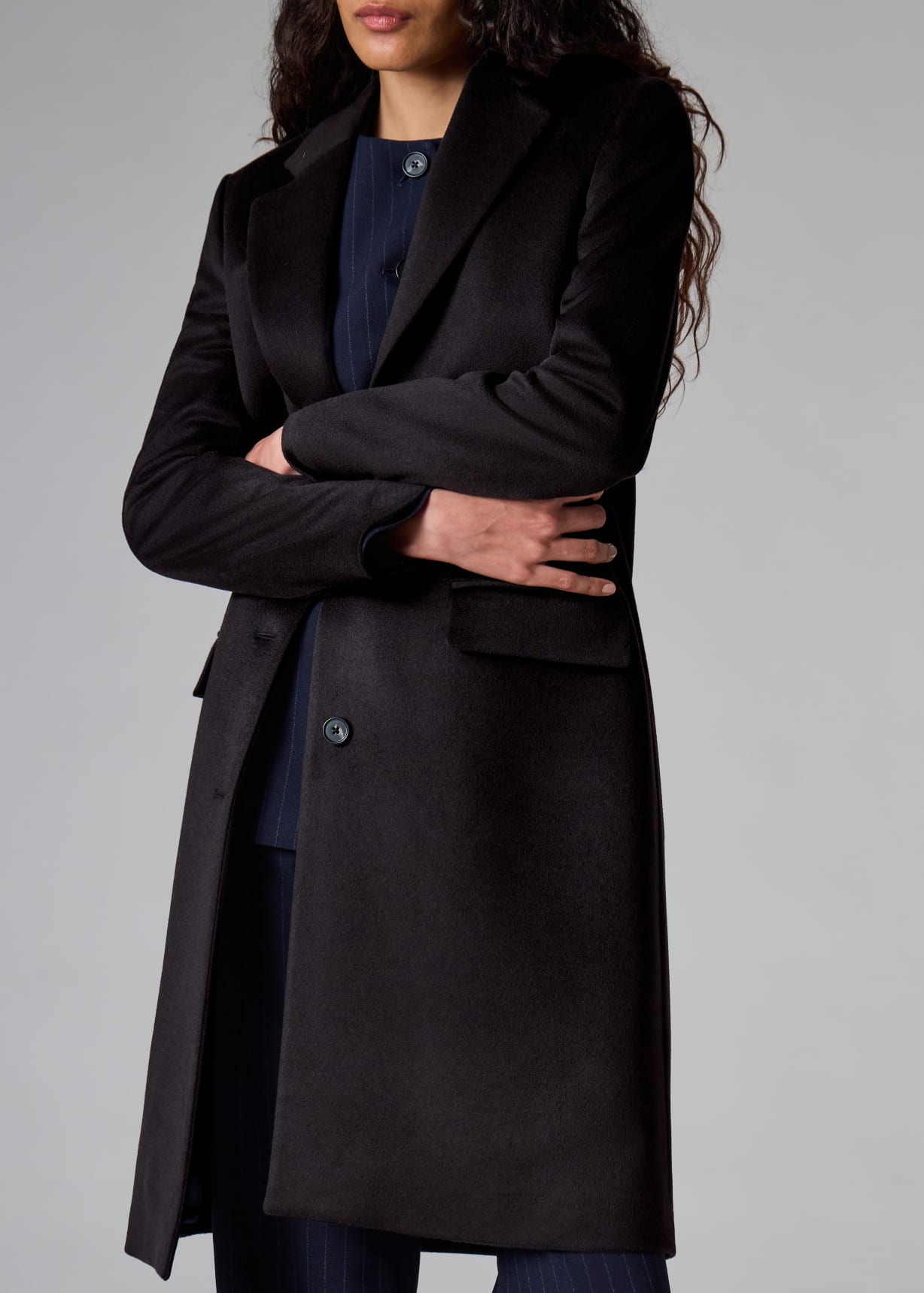 Women's Navy Blue Cashmere-Blend Epsom Coat