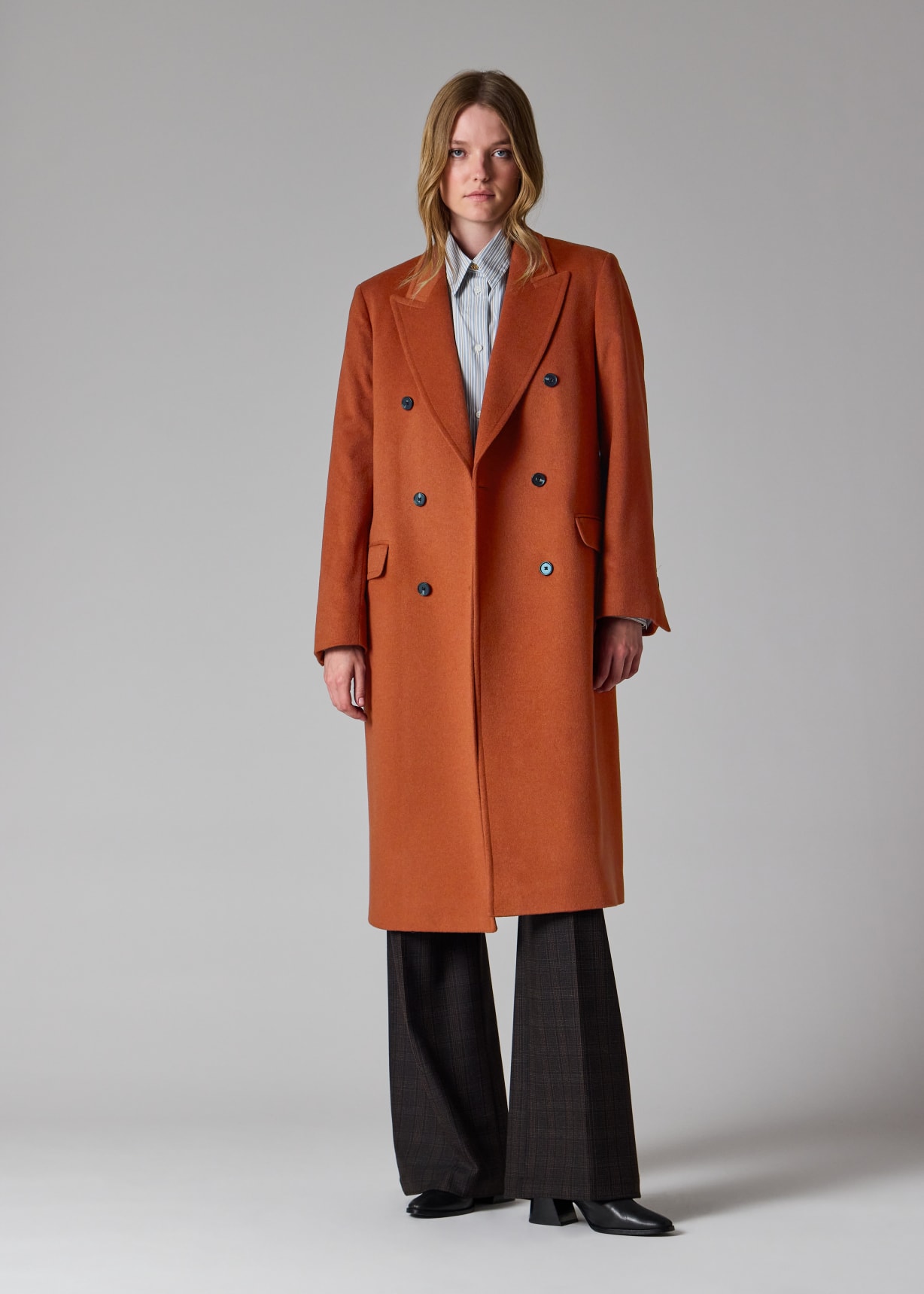 Women's Rust Double Breasted Wool-Cashmere Coat