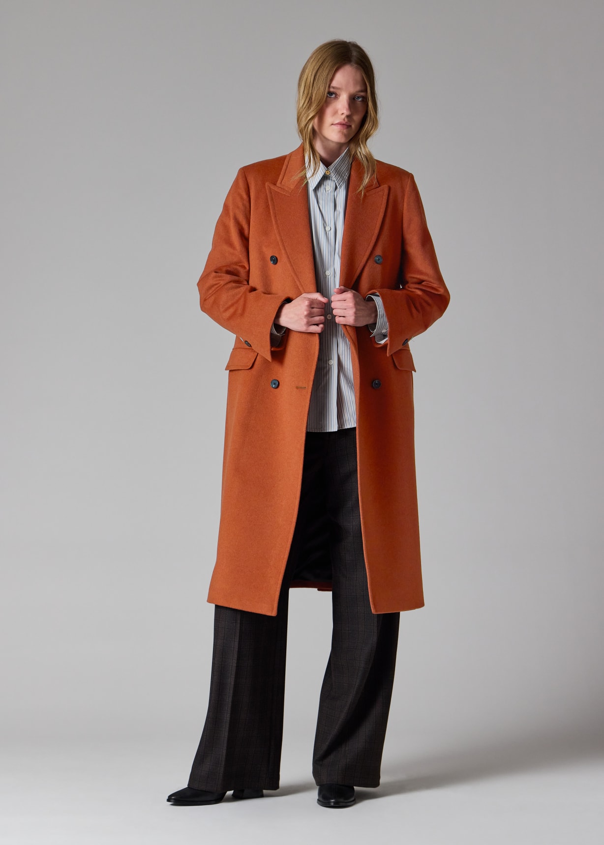 【美品】Paul Smith WOOL DOUBLE BREASTED COAT Women's Rust Double Breasted Wool-Cashmere Coat