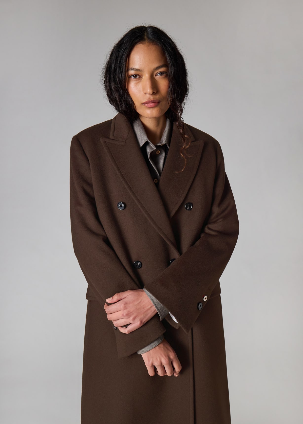 Women's Brown Double Breasted Wool-Cashmere Coat