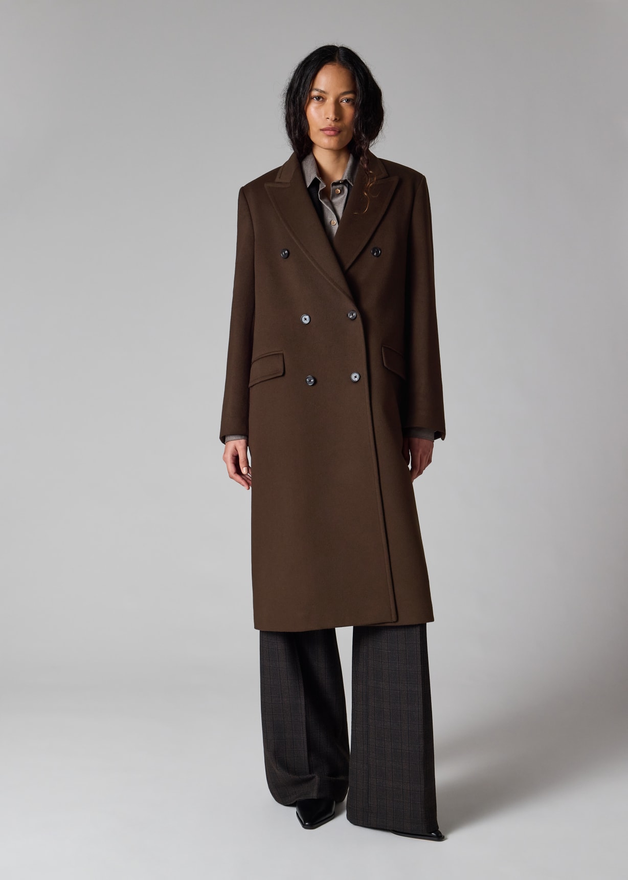 Women's Brown Double Breasted Wool-Cashmere Coat