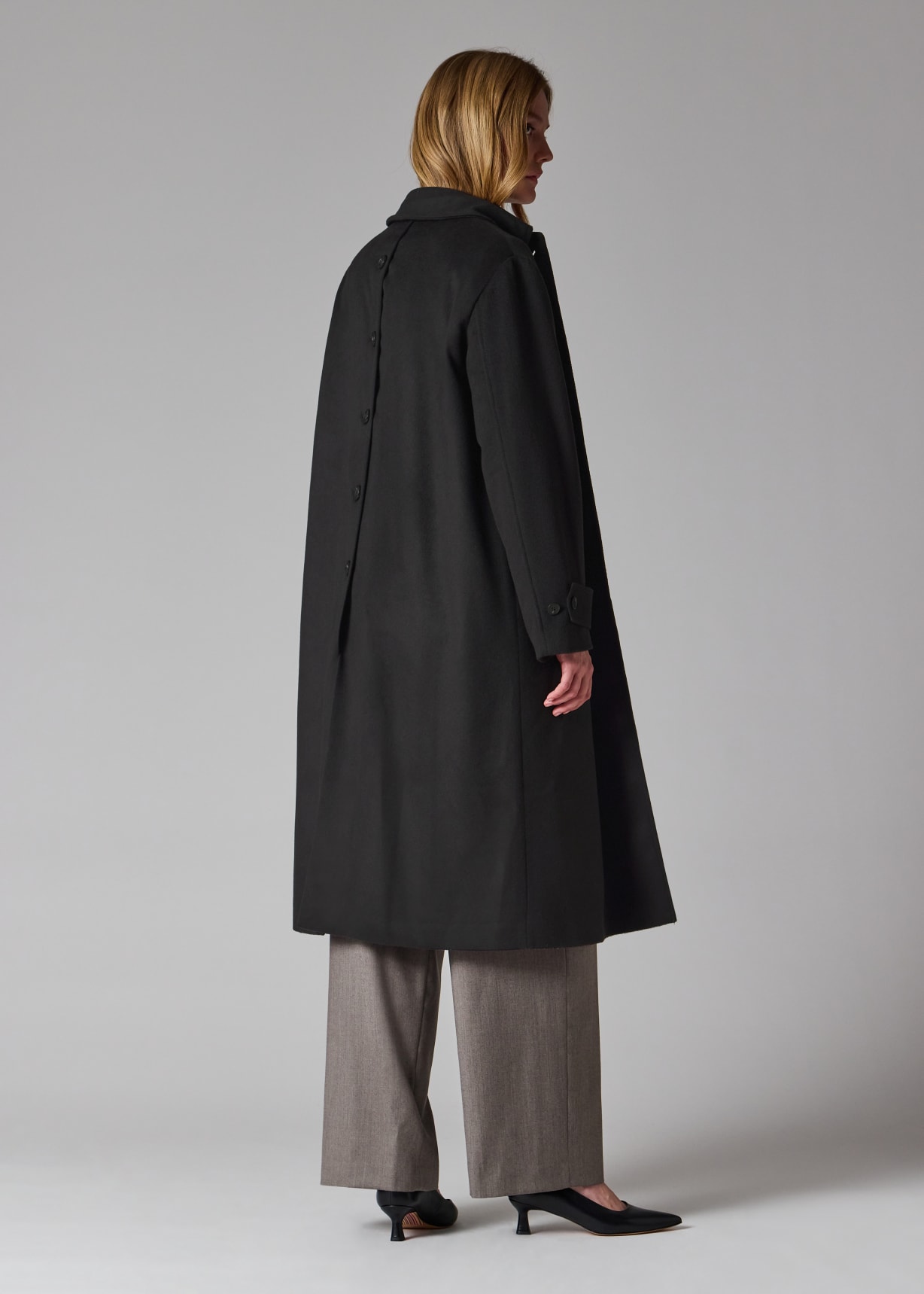 Women's Navy Wool-Cashmere Blend Back-Button Coat
