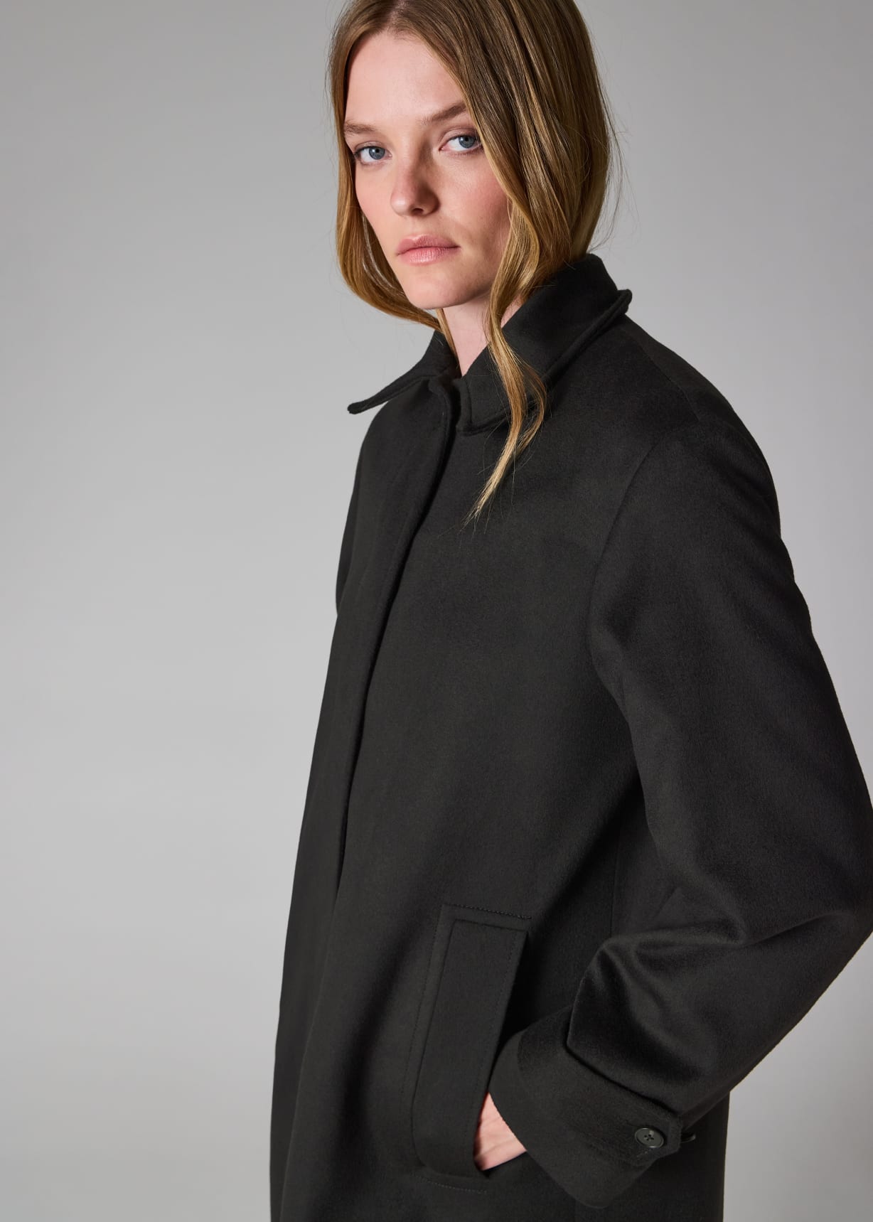 Women's Navy Wool-Cashmere Blend Back-Button Coat