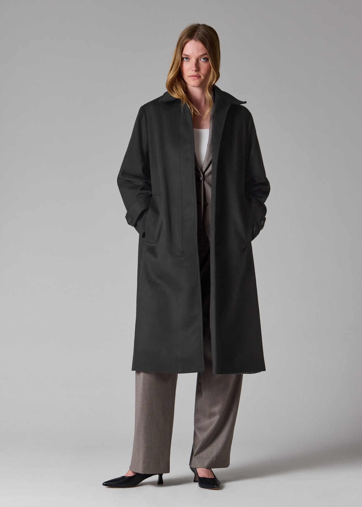 Women's Navy Wool-Cashmere Blend Back-Button Coat