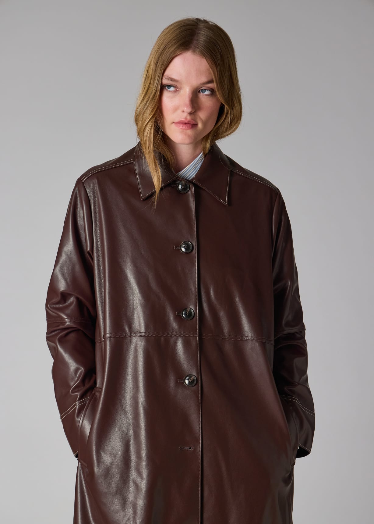 Women's Chocolate Brown Faux Leather Trench Coat