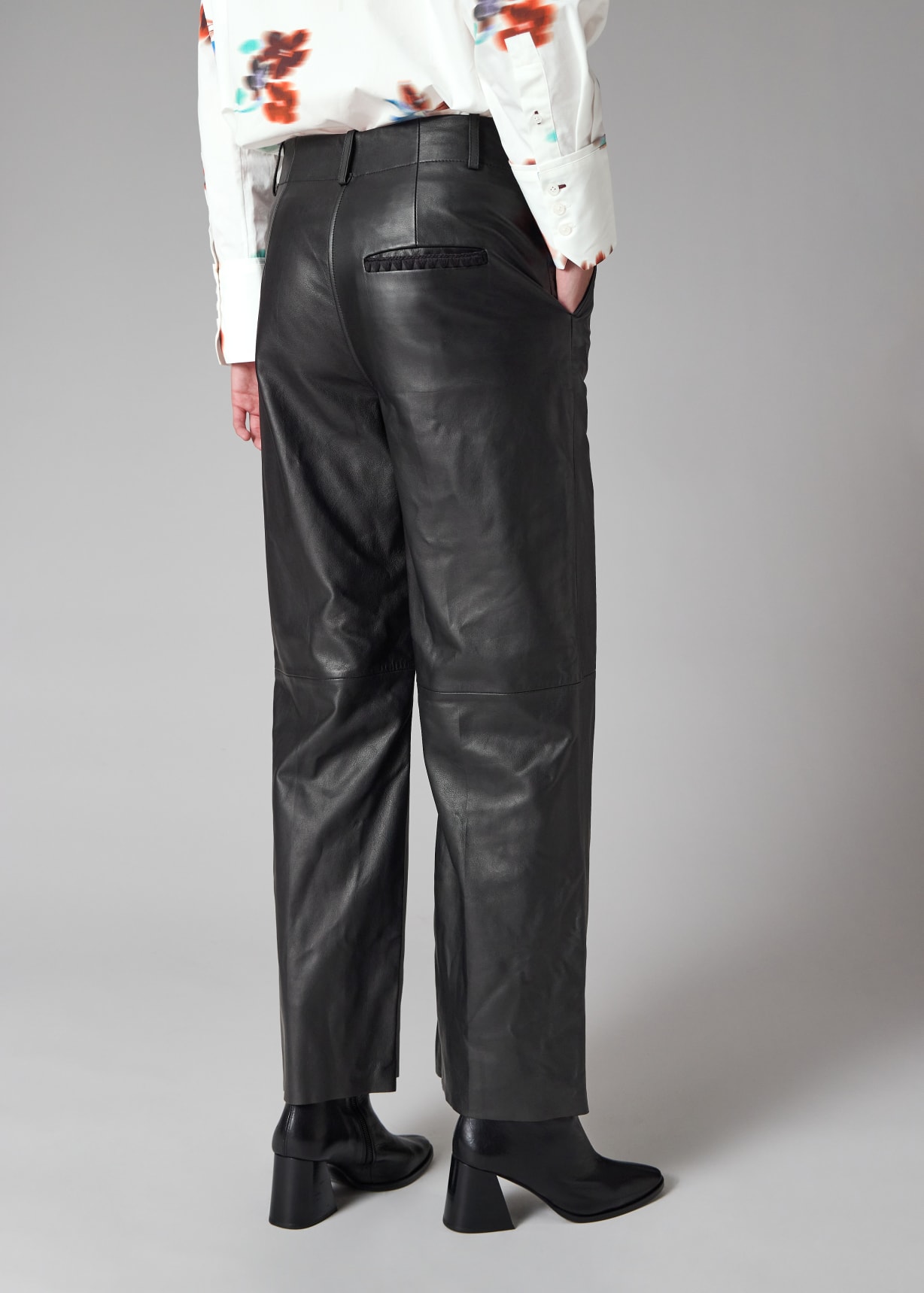 Women's Black Leather Straight-Leg Trousers