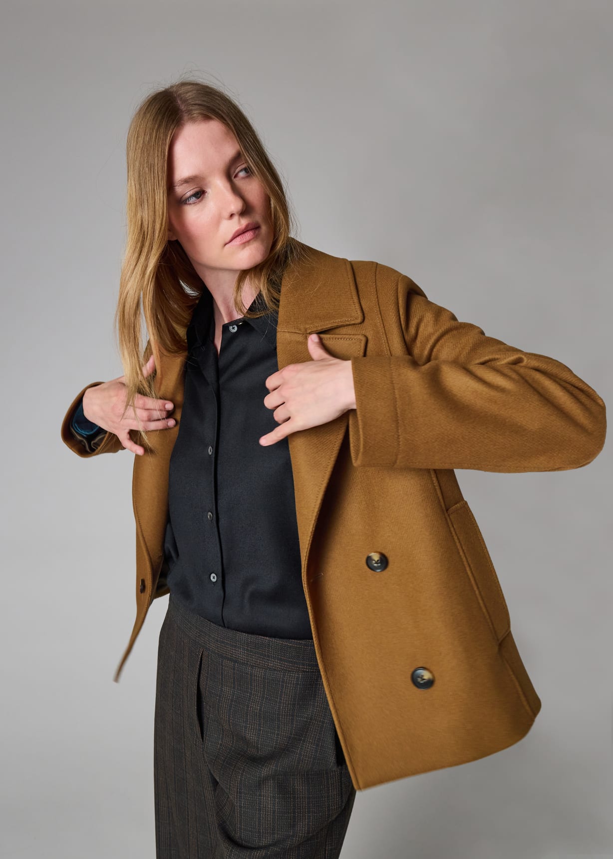 Women's Brown Wool-Cashmere Blend Pea Coat