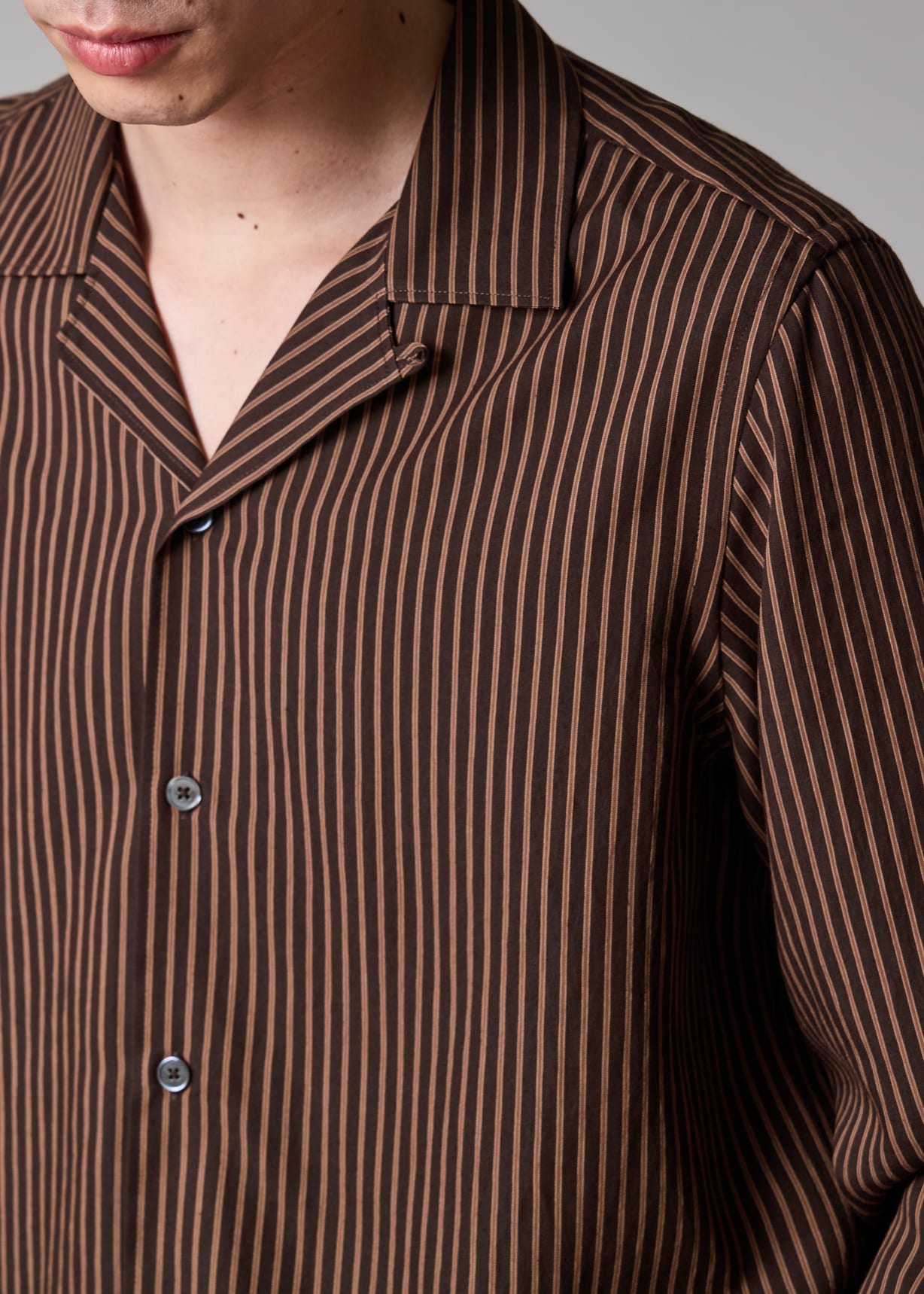Men's Brown Stripe Viscose-Blend Shirt