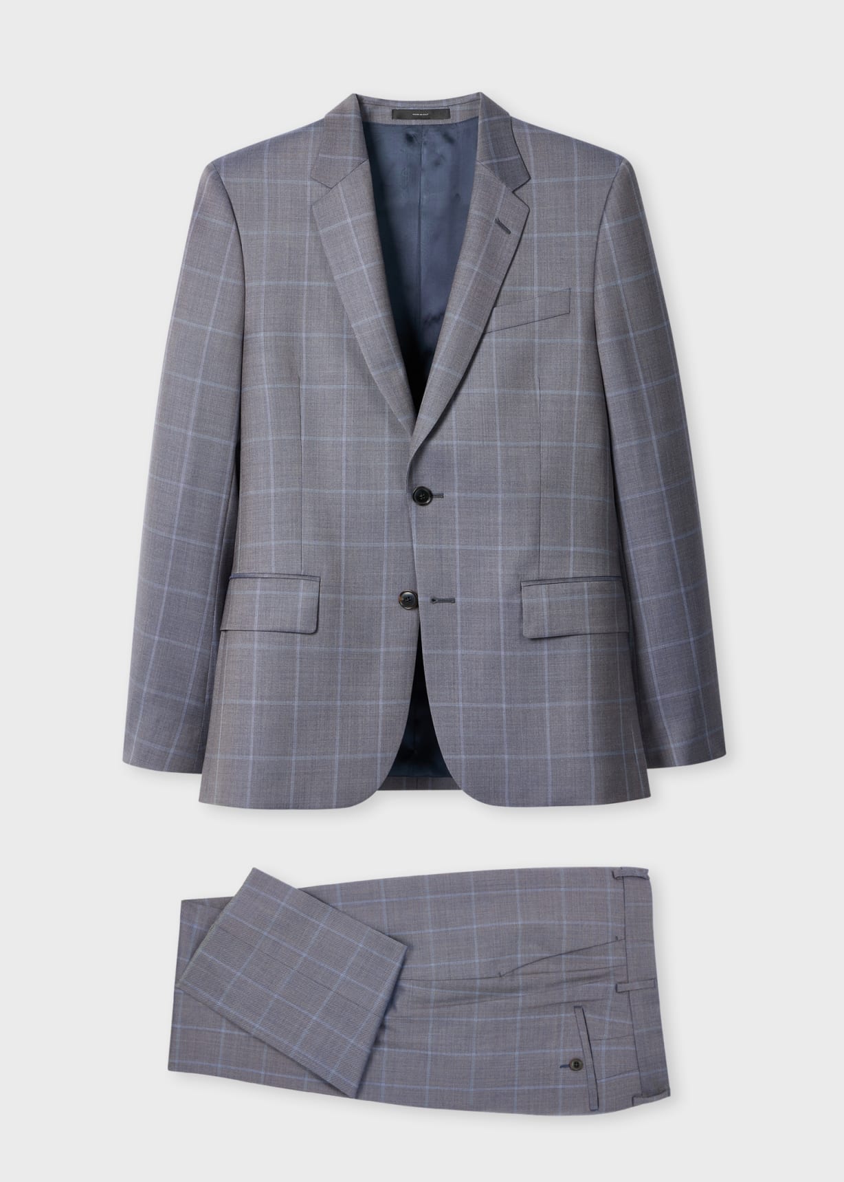 Men's Tailored-Fit Grey Windowpane Check Wool Suit