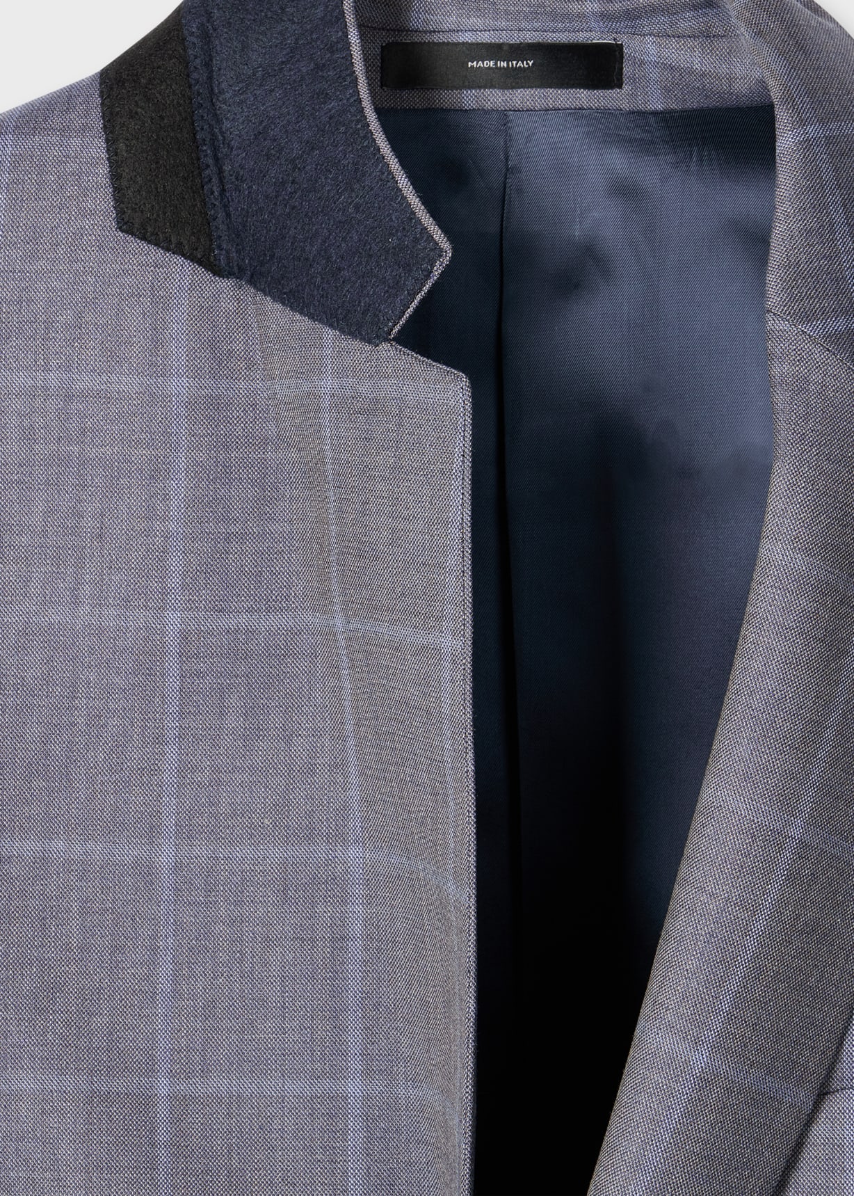 Men's Tailored-Fit Grey Windowpane Check Wool Suit