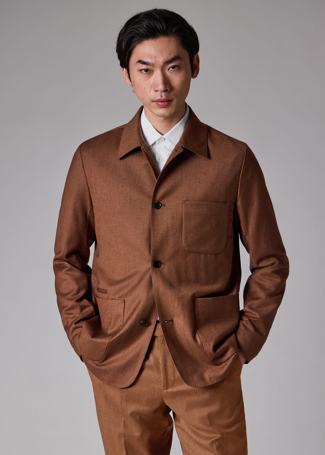 Men's Cinnamon Overdyed Wool-Cashmere Flannel Work Jacket