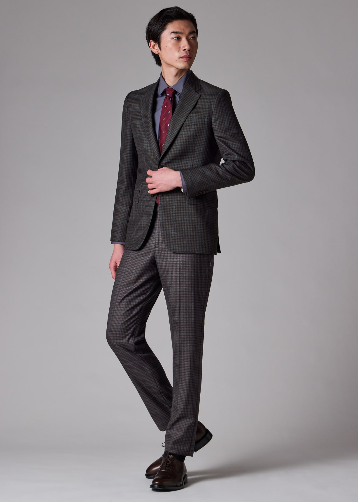 Men's Navy and Grey Check Wool Blazer