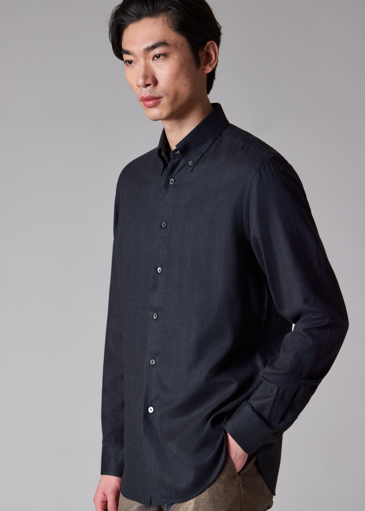 Men's Navy Cotton-Lyocell Flannel Shirt