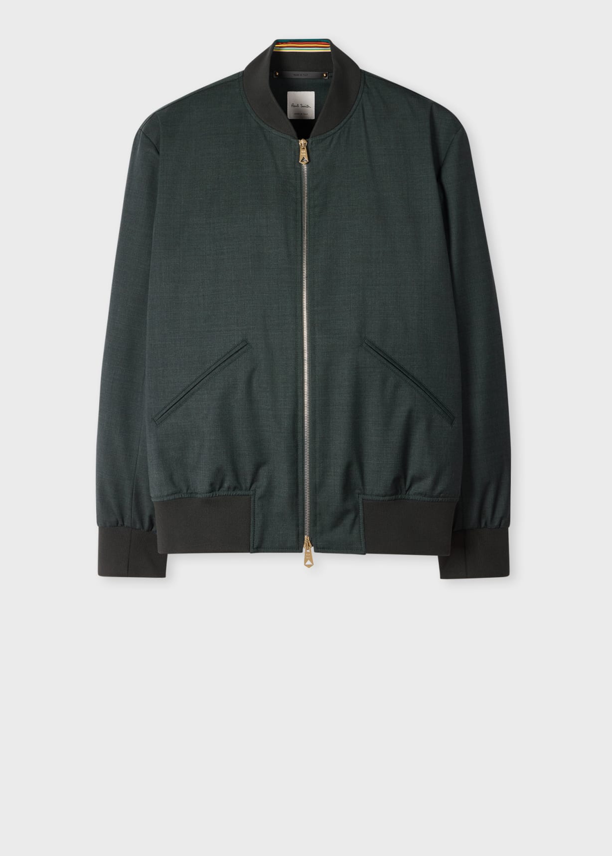 Men's Dark Green Melange 'Storm System' Wool Bomber Jacket