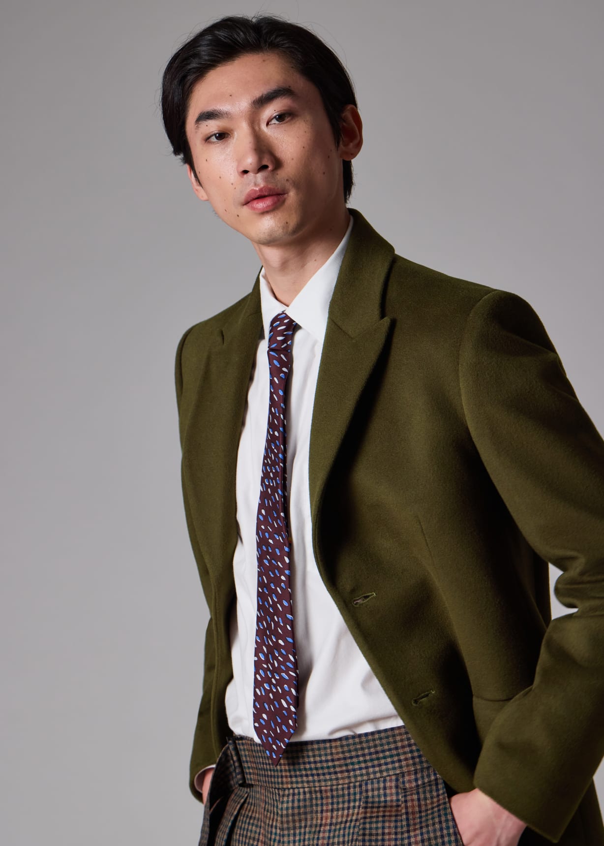 SCARF 180 CM IN BOTTLE GREEN MIX KHAKI WOOL AND CASHMERE 410100