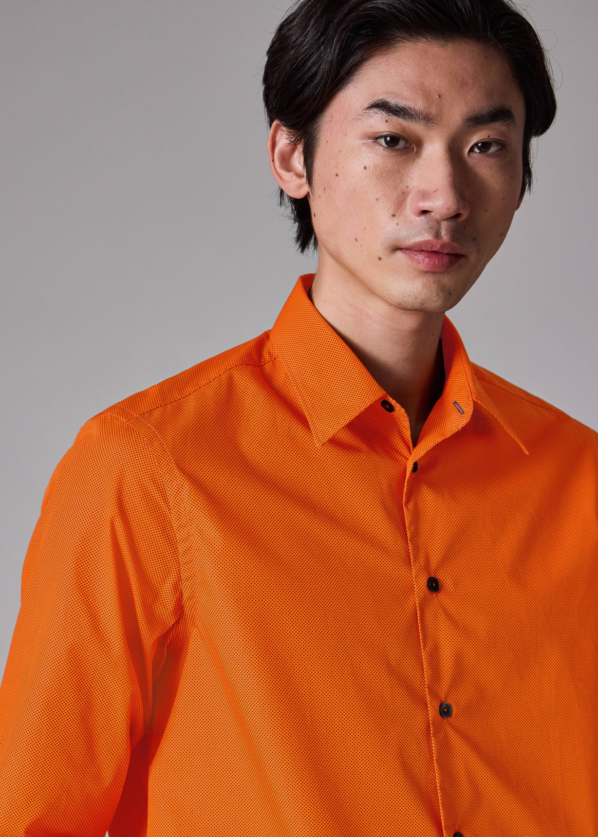 Men's Rust Tiny Dot Print Cotton Shirt
