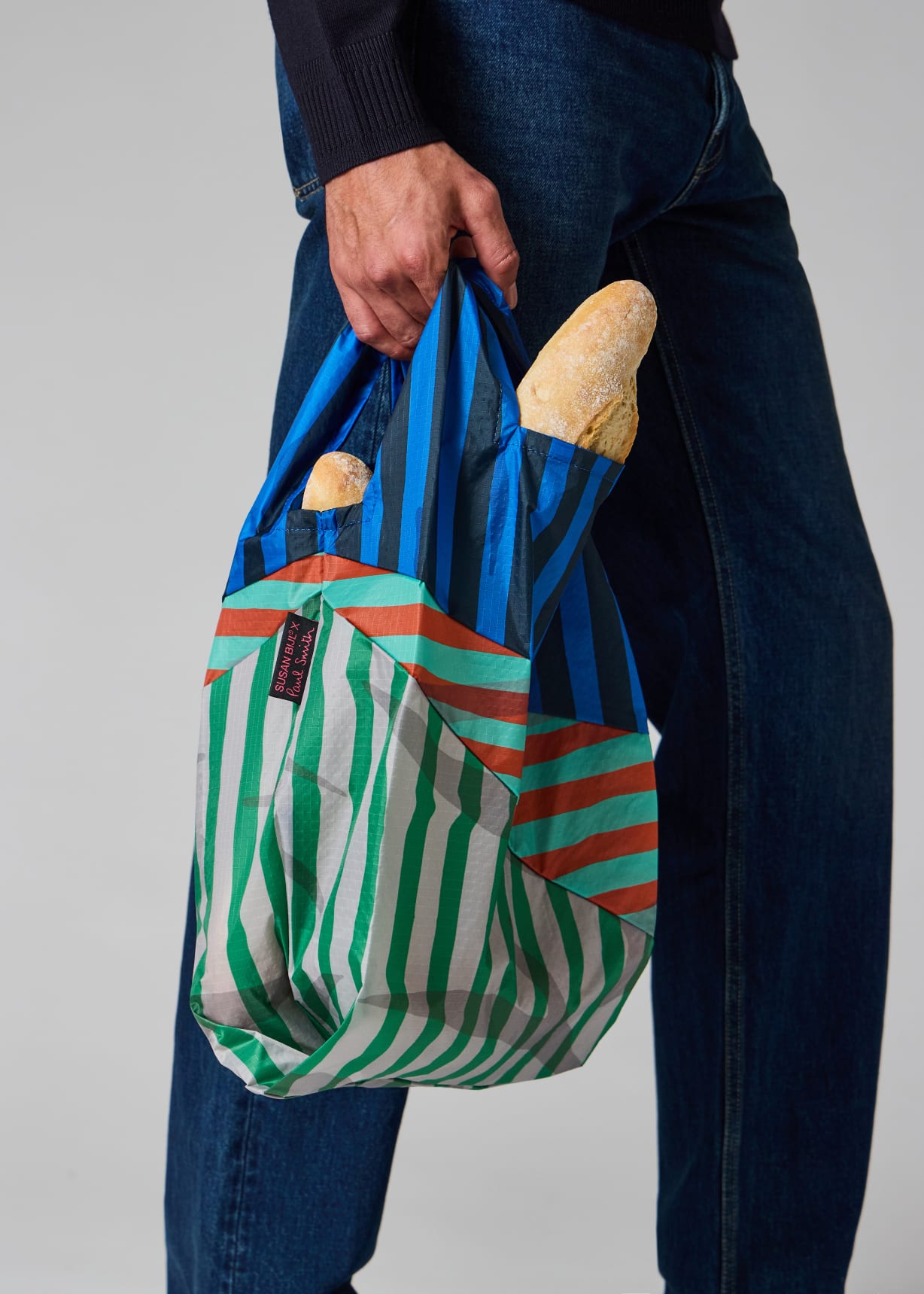 バッグ susan bijl x PAUL SMITH M Susan Bijl x Paul Smith - Blue Mixed-Stripe 'The New Shopping Bag