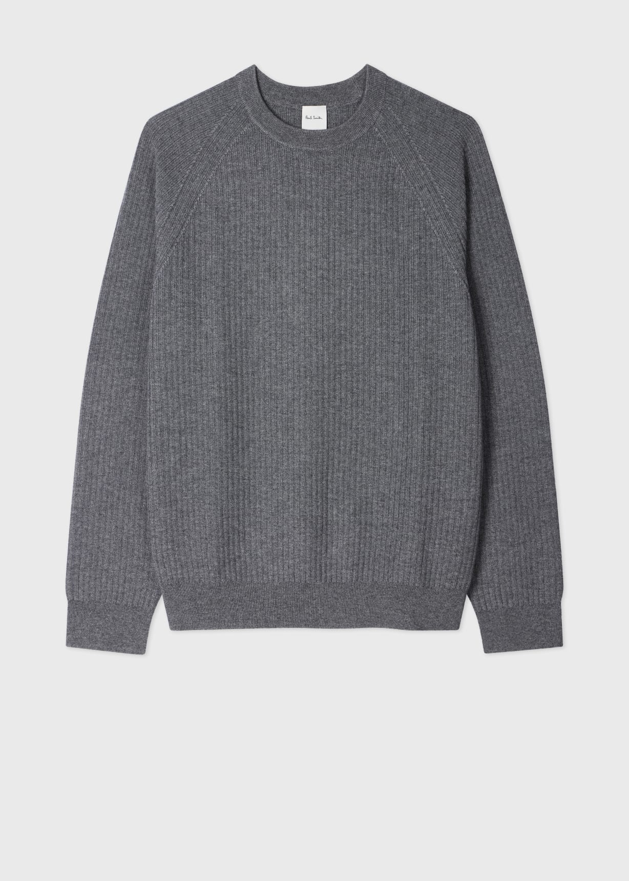 Men's Grey Merino Wool-Cotton Blend Ribbed Sweater