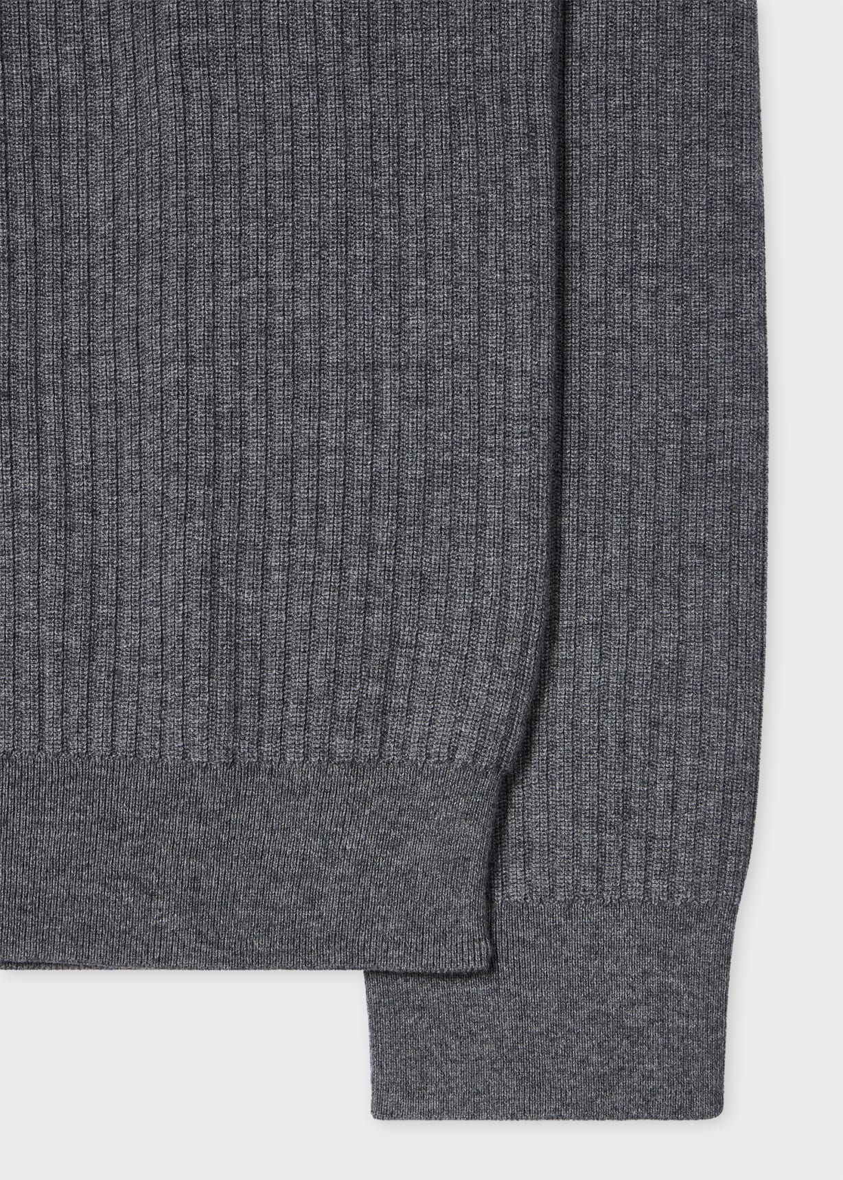 Men's Grey Merino Wool-Cotton Blend Ribbed Sweater