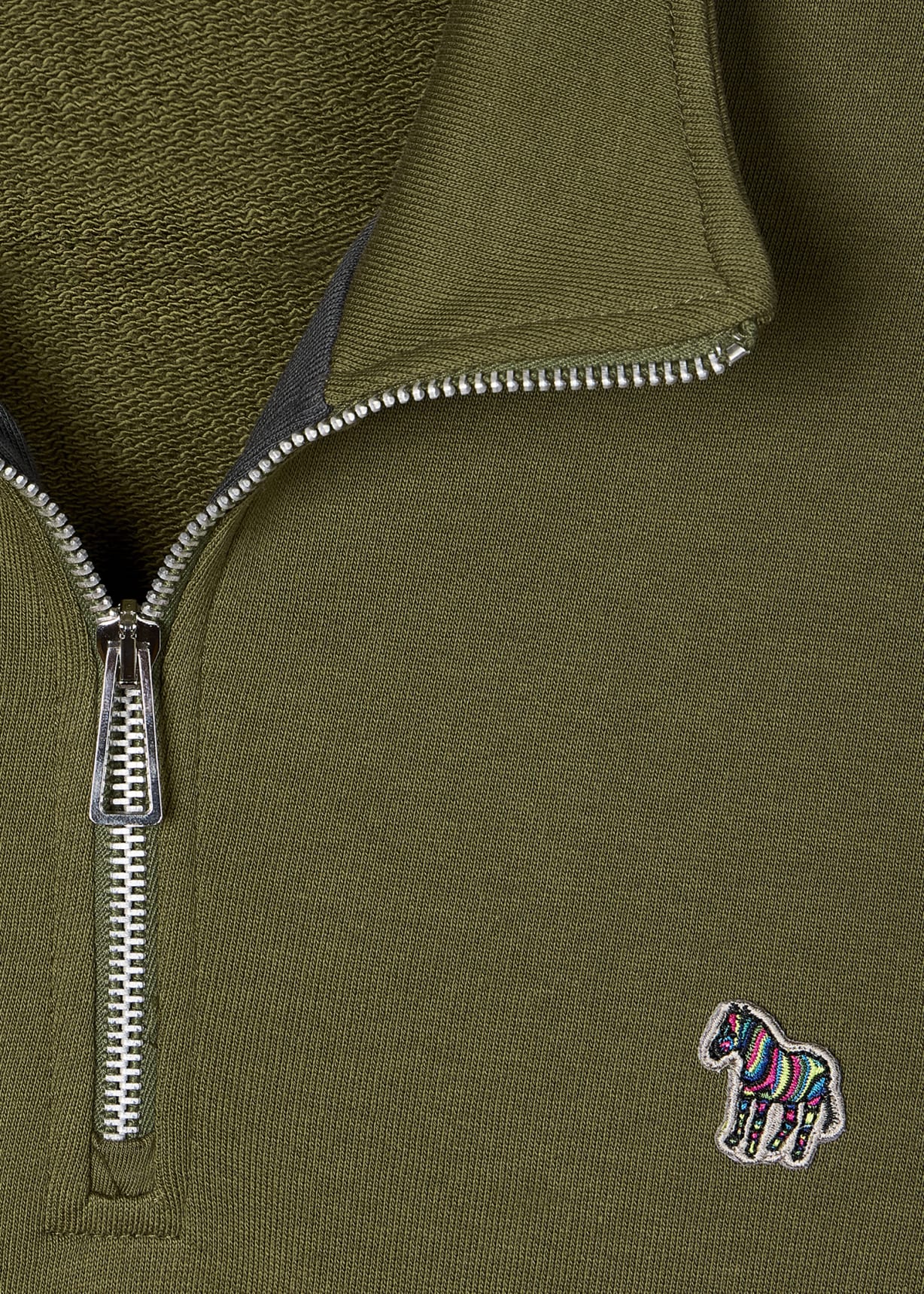 Khaki Green Organic Cotton Zebra Logo Quarter Zip Sweatshirt