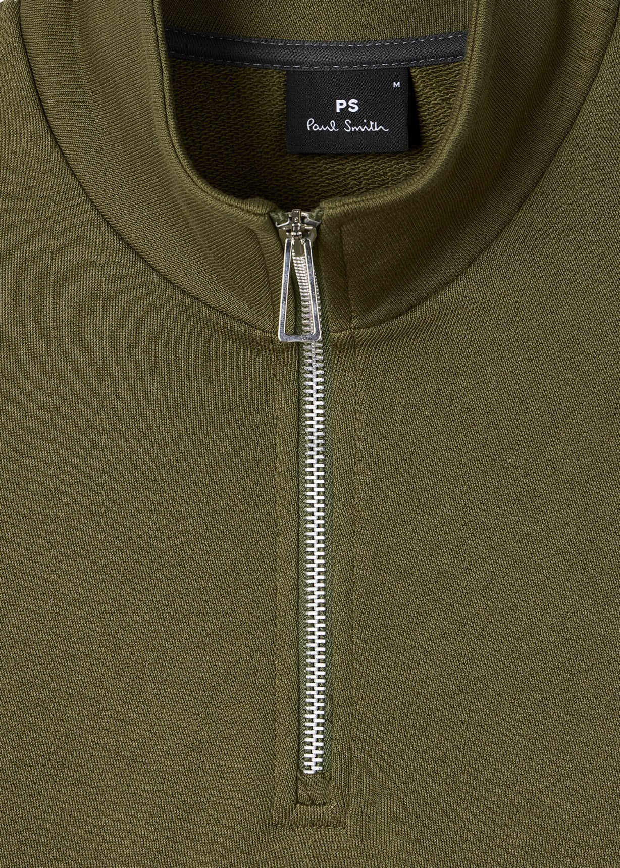 Khaki Green Organic Cotton Zebra Logo Quarter Zip Sweatshirt