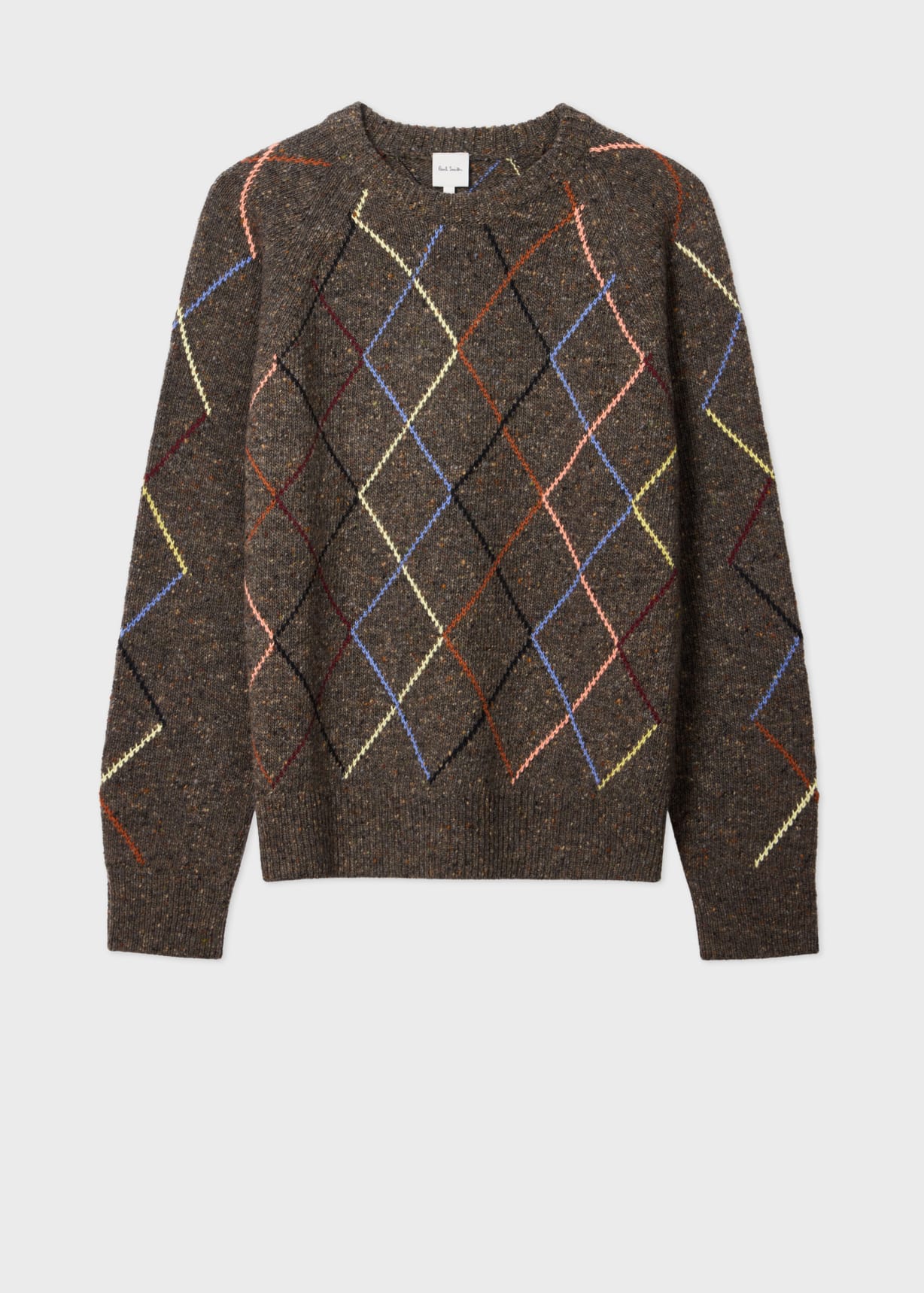 Men's Brown Flecked Wool-Blend Argyle Sweater