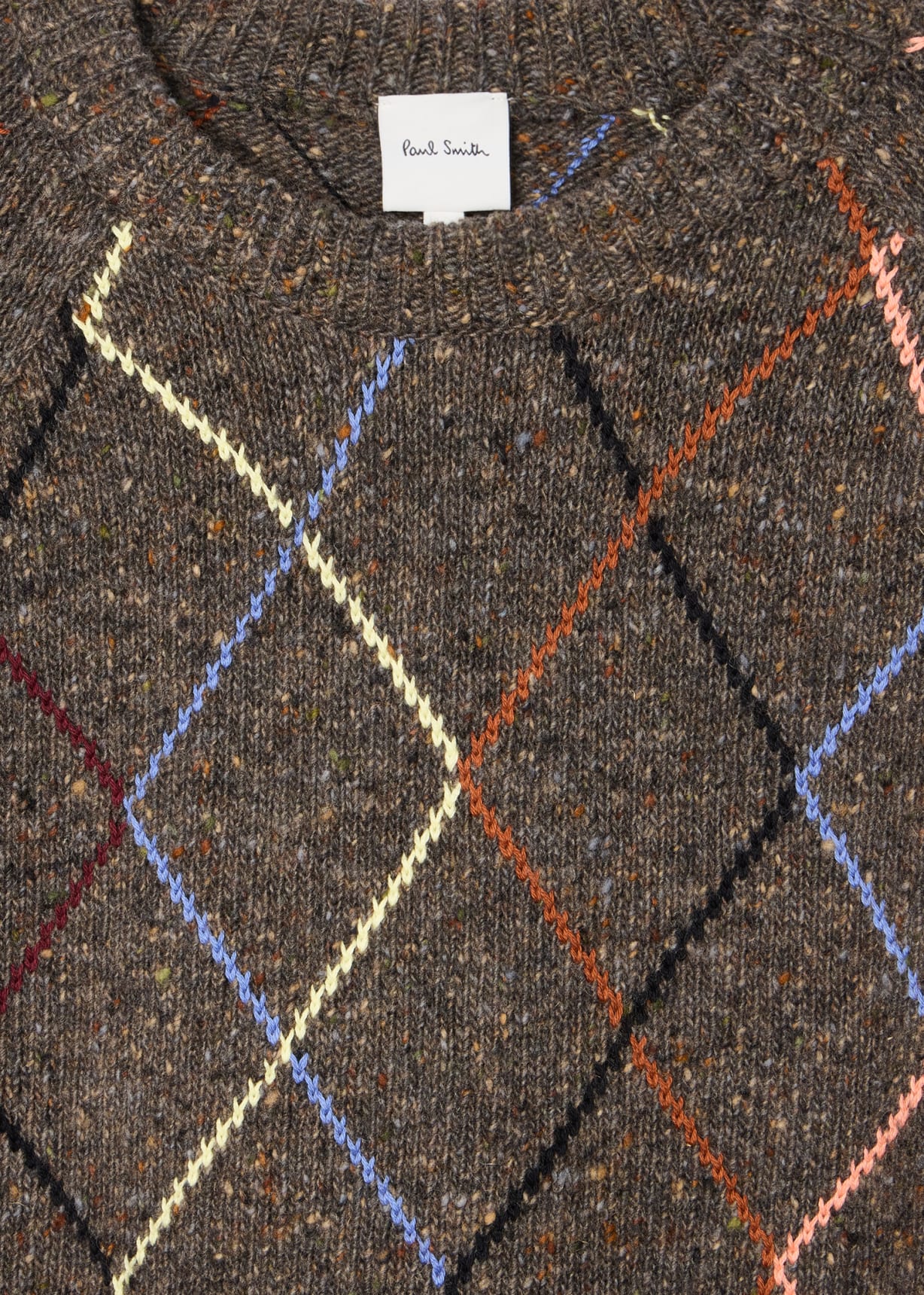 Men's Brown Flecked Wool-Blend Argyle Sweater