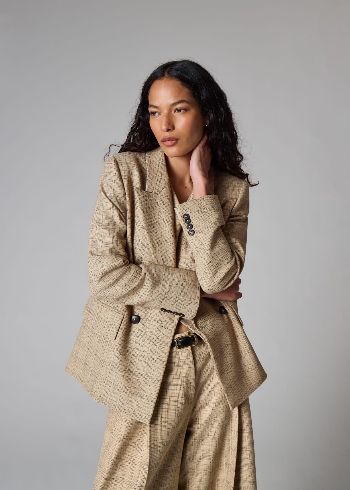 Women's Stone Check Three-Piece Suit