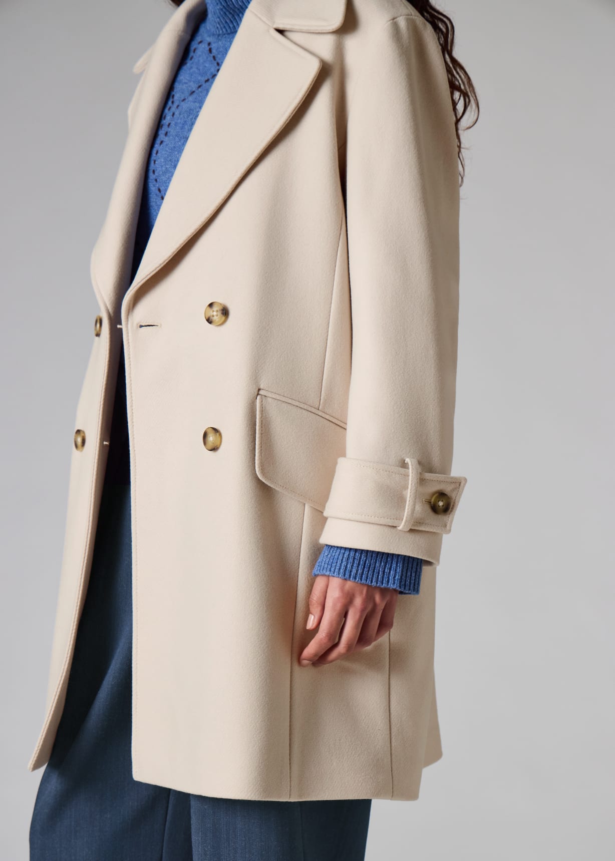 Women's Cream Double-Breasted Wool-Cashmere Coat