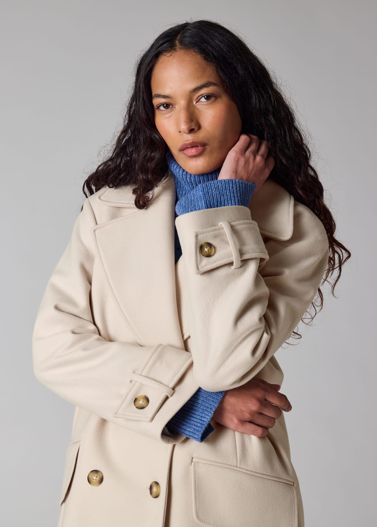 Women's Cream Double-Breasted Wool-Cashmere Coat