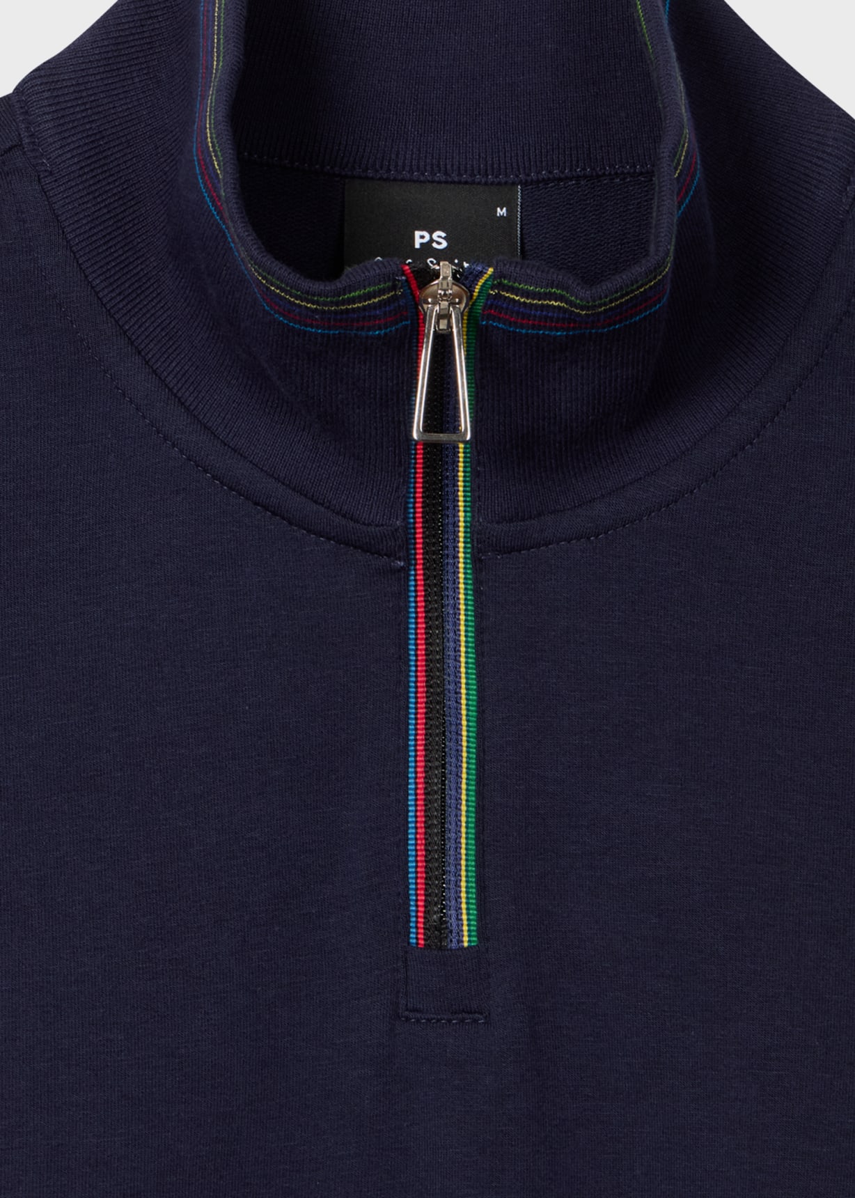 Paul Smith Sport ジャージ ホワイト/ネイビー Men's Navy Cotton-Blend 'Sports Stripe' Quarter Zip Sweatshirt