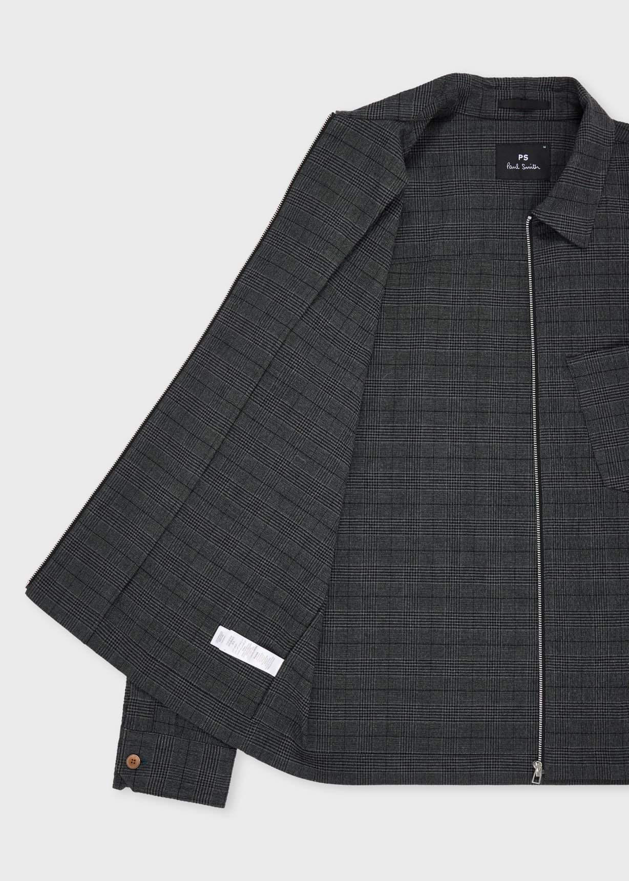 Grey Textured-Cotton Check Zip Overshirt