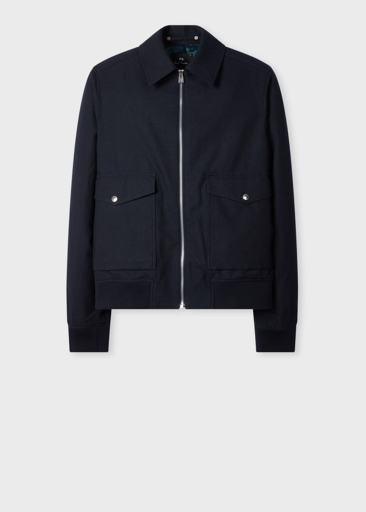 Men's Navy Cotton and Wool-Blend Textured Jacket