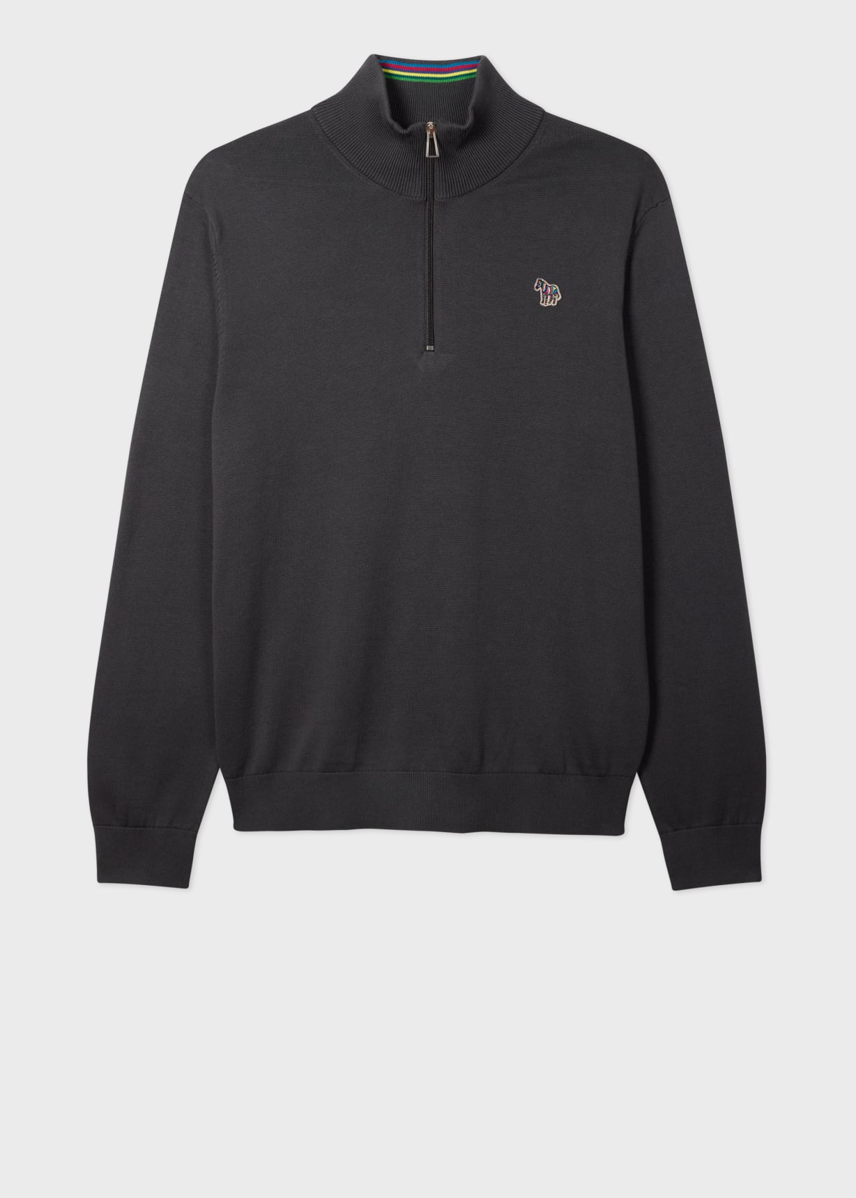 Men's Dark Grey Organic Cotton Half Zip Zebra Logo Sweater