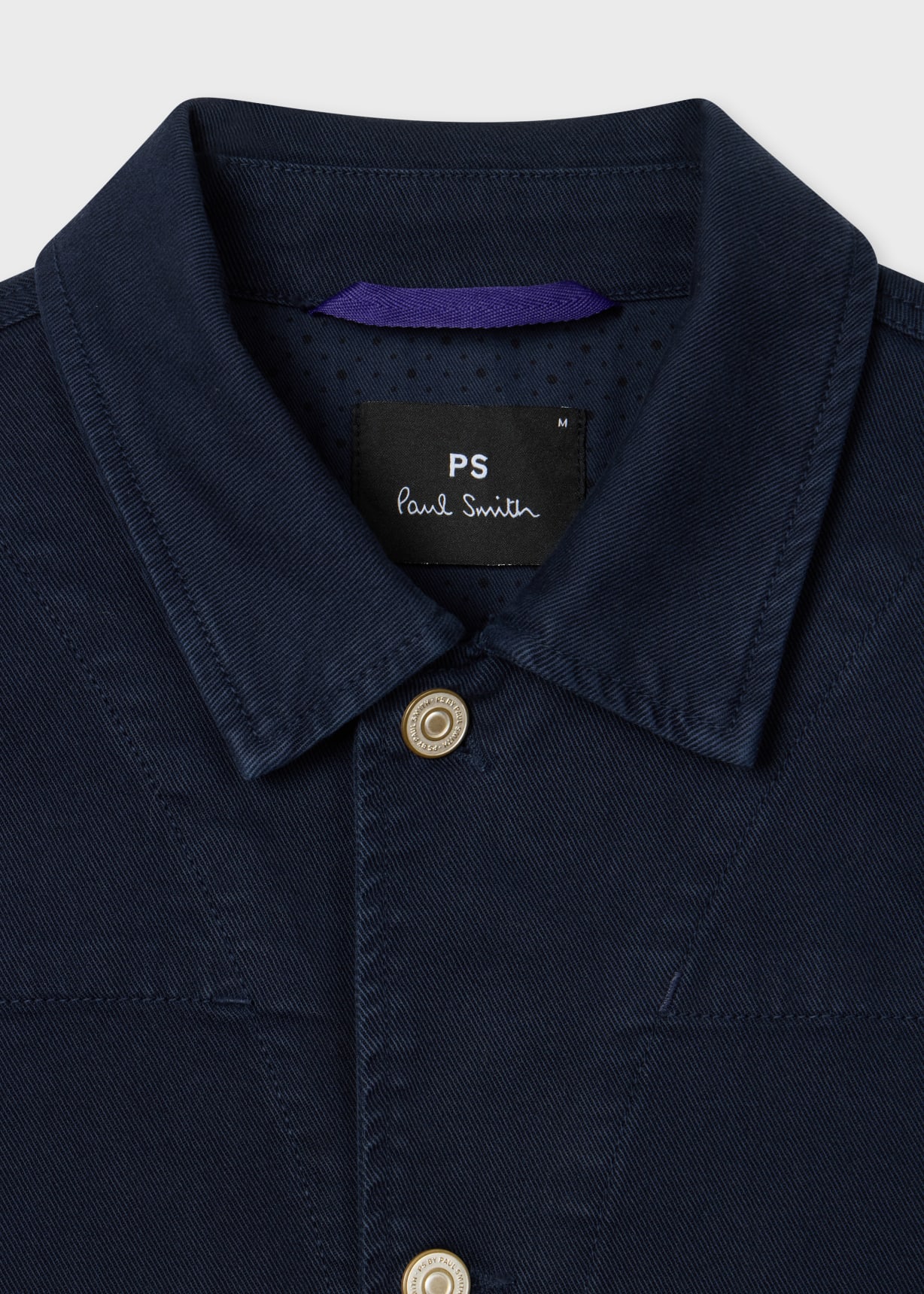 Men's Navy Stretch Cotton-Twill Embroidered Stripe Chore Jacket