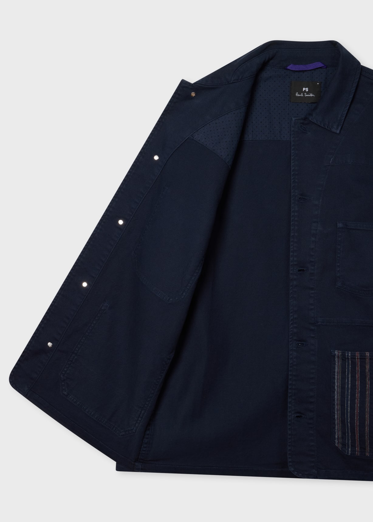 Men's Navy Stretch Cotton-Twill Embroidered Stripe Chore Jacket