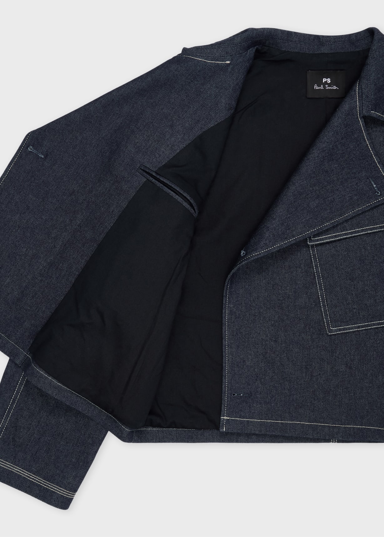 Denim Cotton-Blend Cropped Asymmetric Jacket with Topstitching