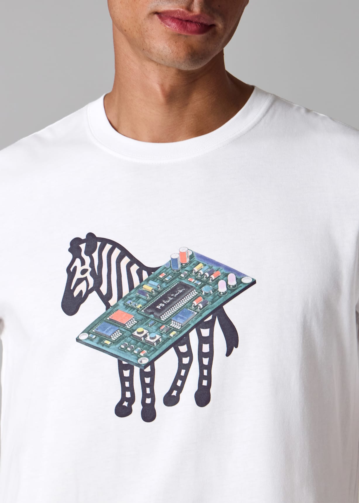 Men's White Circuit Print 'Zebra' T-Shirt