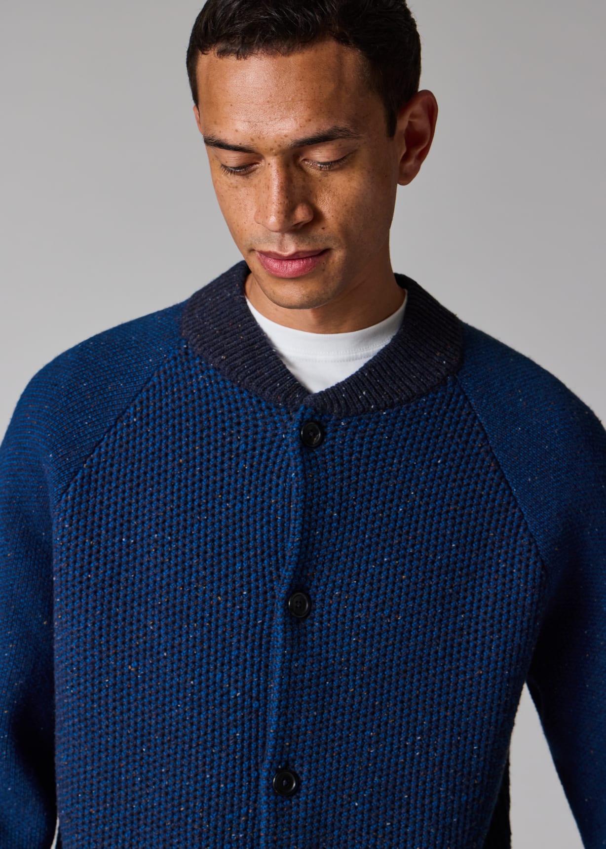 Men's Navy Tonal-Stitch Bomber Cardigan