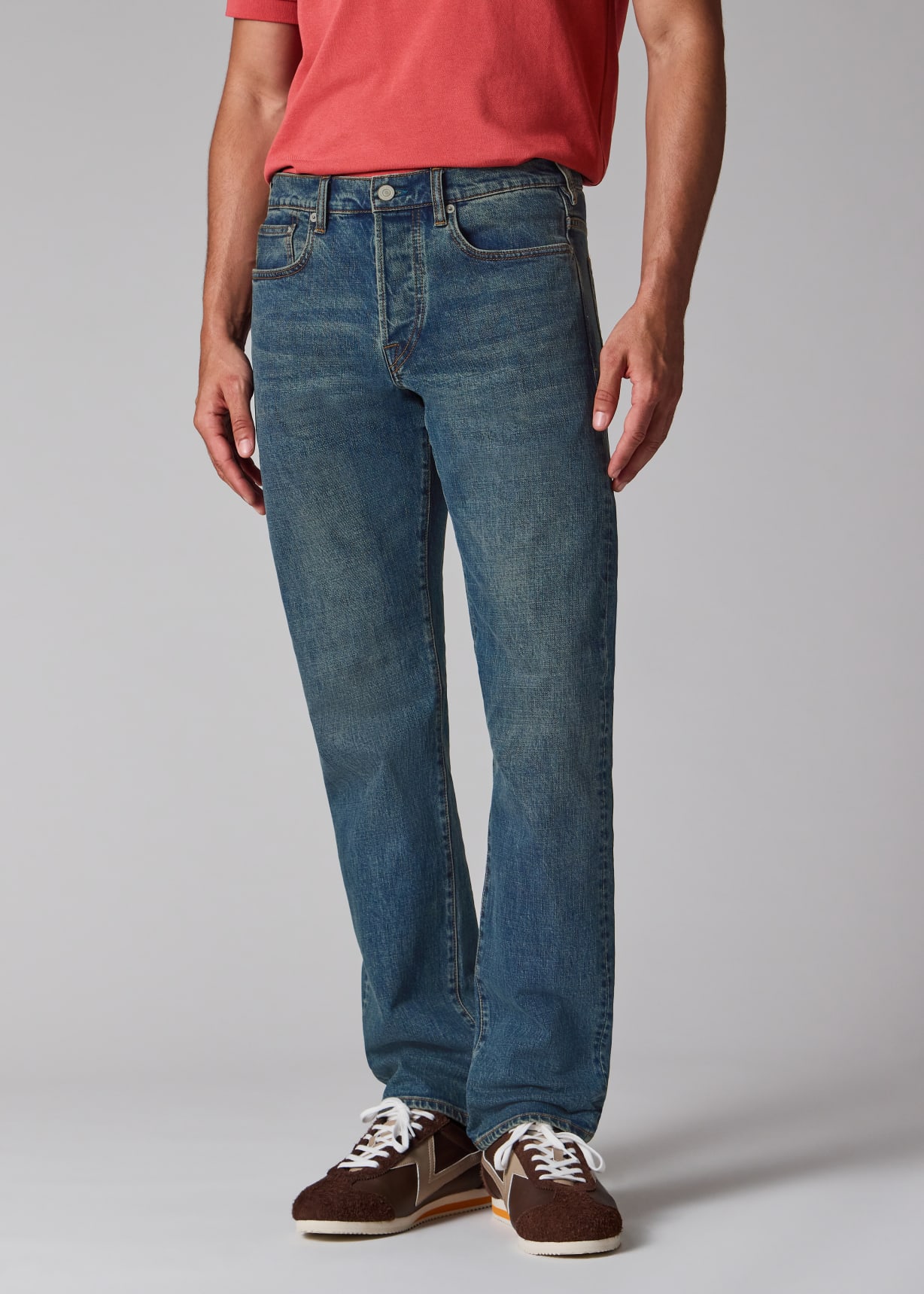 Standard-Fit 11.8oz 'Crosshatch Stretch' Blue-Rinse Jeans