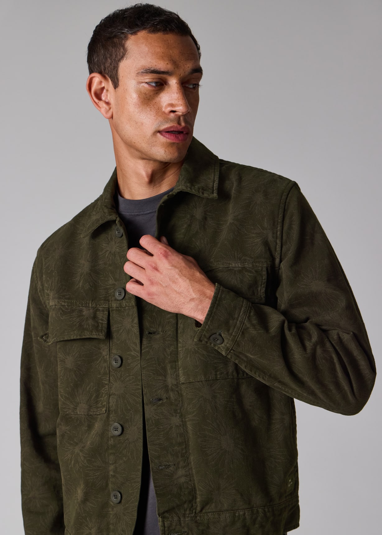 Men's Khaki Cotton-Twill Floral Jacket
