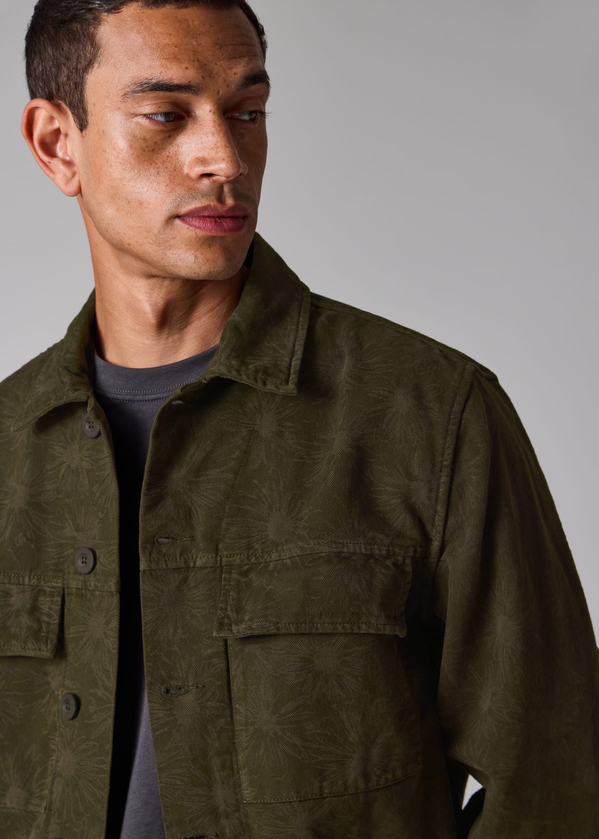 Men's Khaki Cotton-Twill Floral Jacket