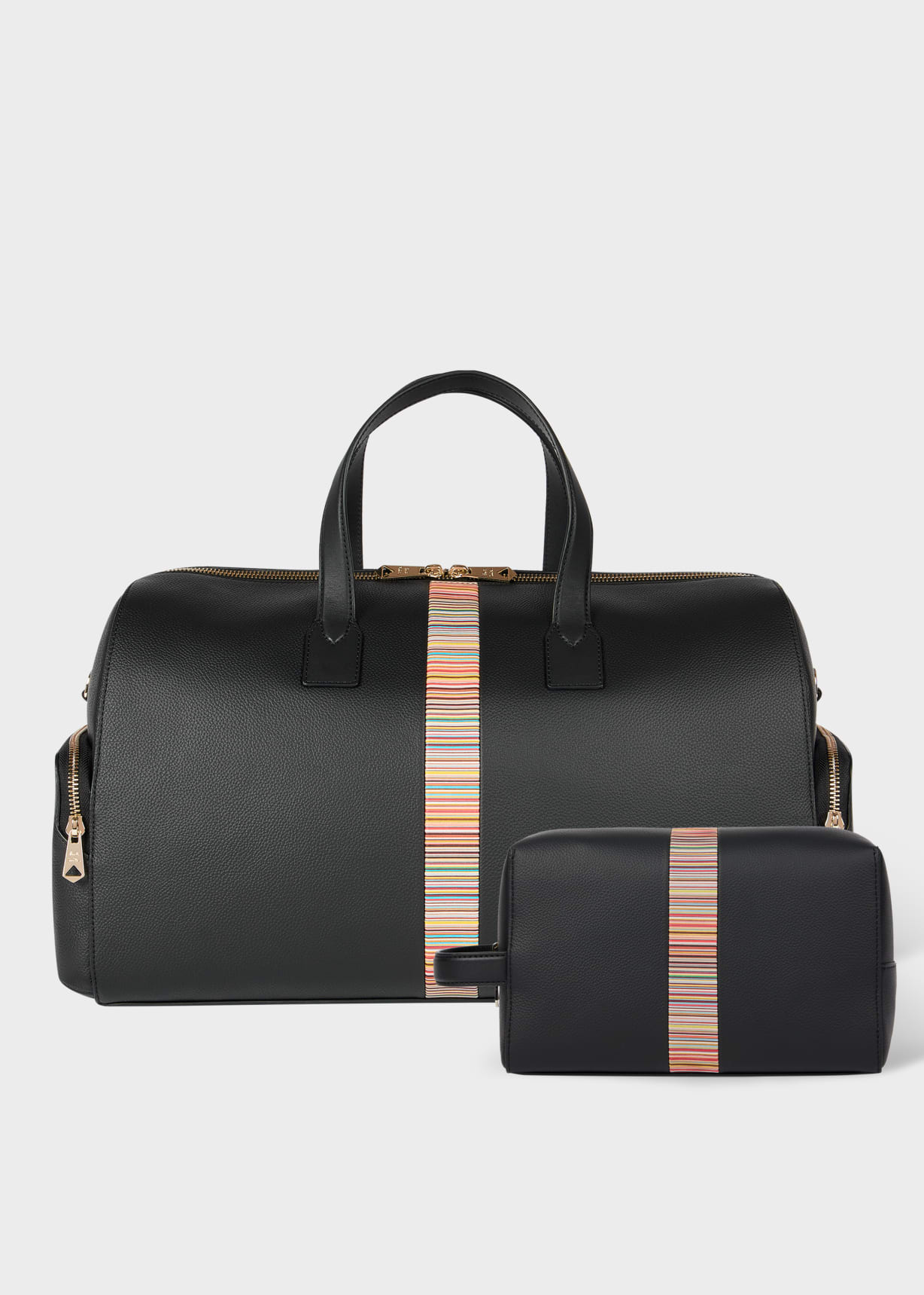 Men's Black Leather 'Signature Stripe' Weekend Away Set