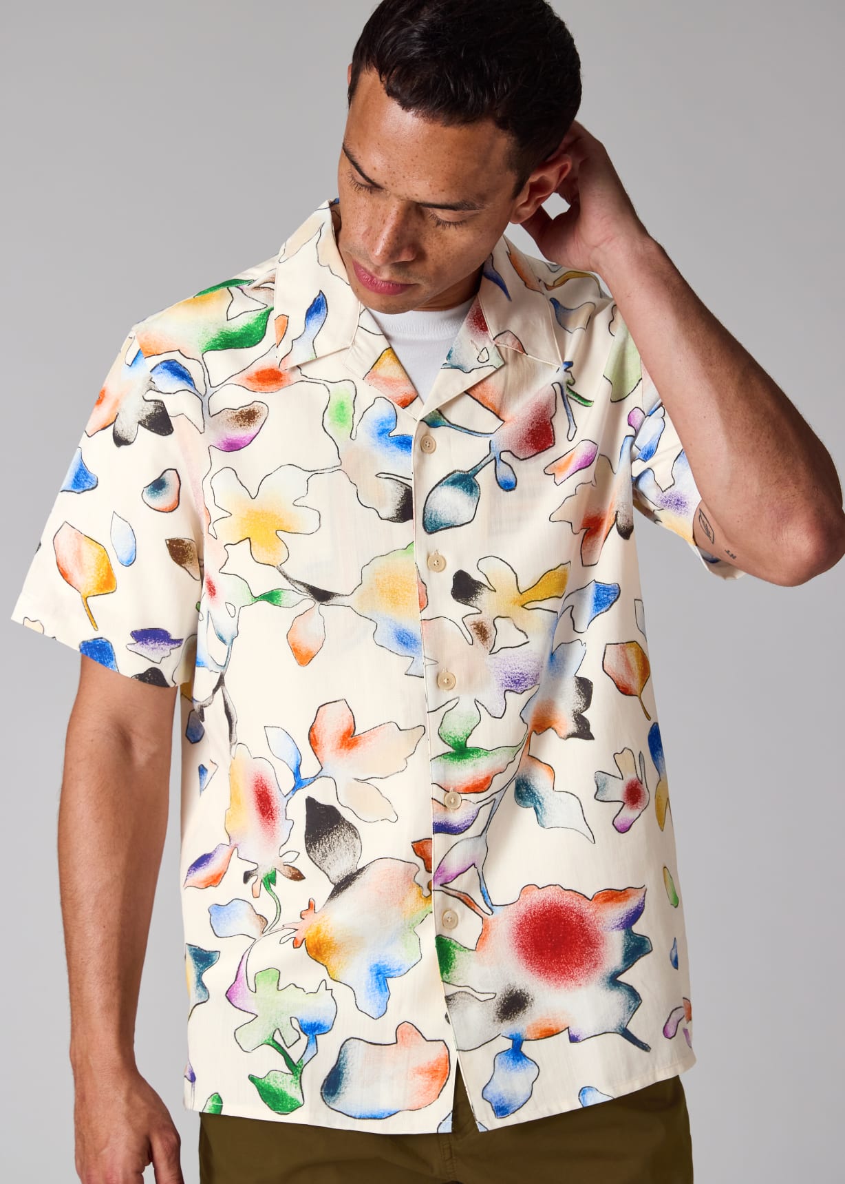 Paul Smith for CONTROL Tシャツ/JOYDIVISION Men's White 'Good Fortune Floral' Short-Sleeve Shirt