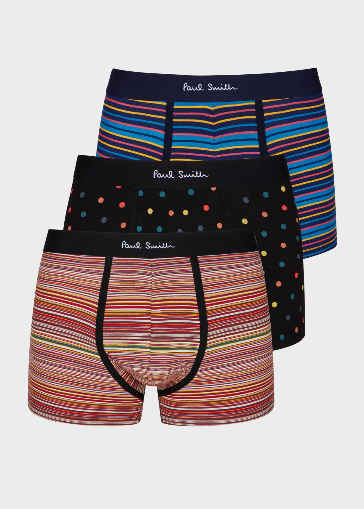 Paul Smith PS Men's Organic-Cotton Black 'Signature Stripe' Mix Boxer Briefs Three Pack Corti, Nero, Small Uomo
